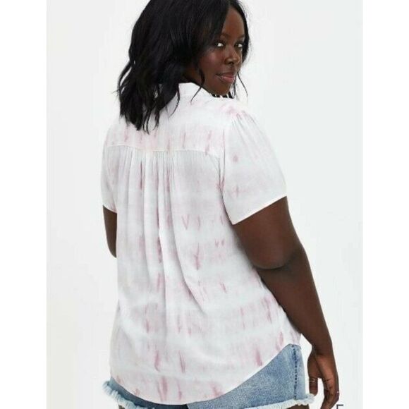 Torrid Womens Plus Size 1 Challis Tie Dye Mauve Button Front White NWT - Picture 10 of 11